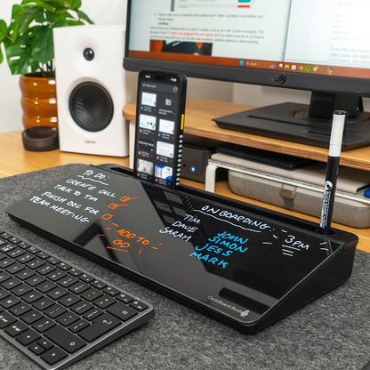 DeskBoard Buddy black glass desk whiteboard for notes and organization