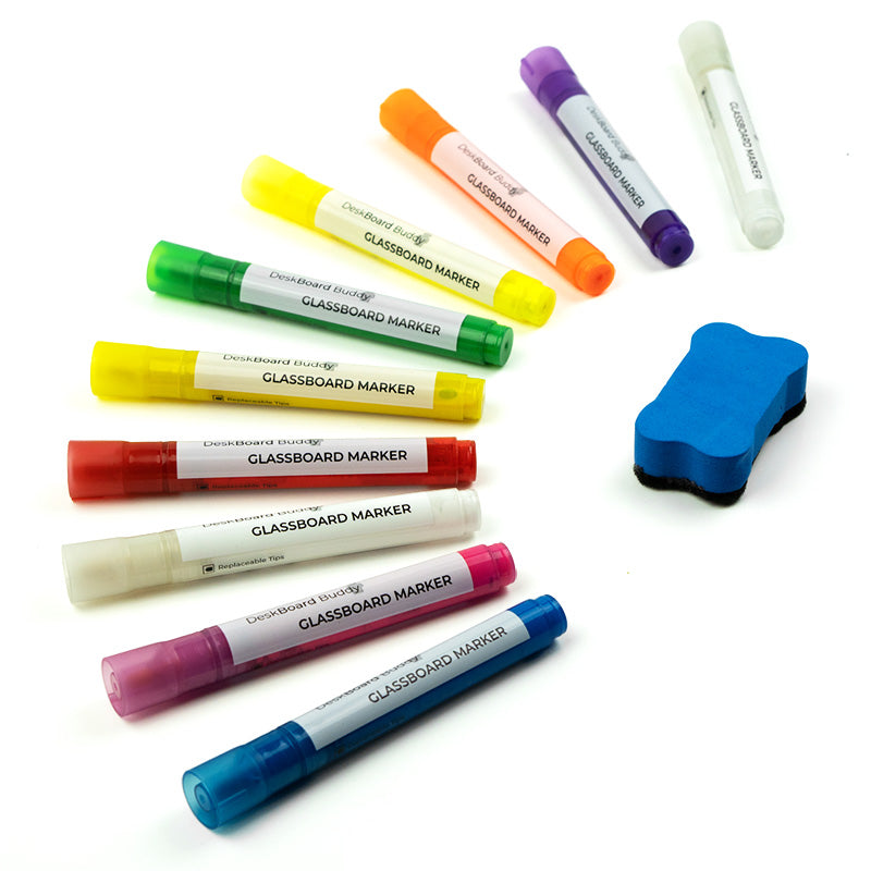 Dry Erase Markers - 10 Pack + Eraser (FOR Black DeskBoard Buddy)
